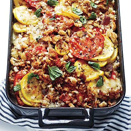 Tomato, squash, and red pepper gratin