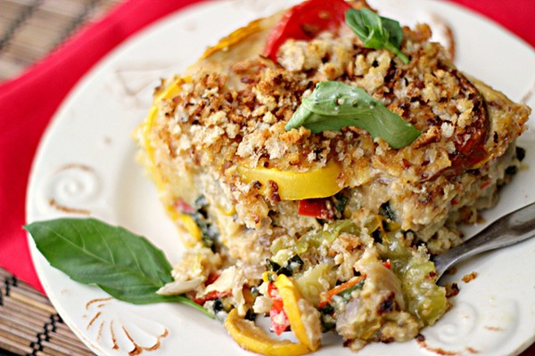 Tomato, squash and red pepper gratin