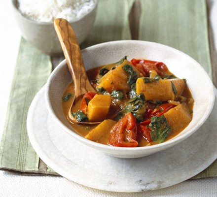 Tomato, squash and spinach curry