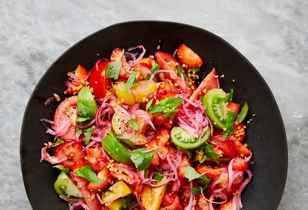 Tomato, strawberry and basil salad