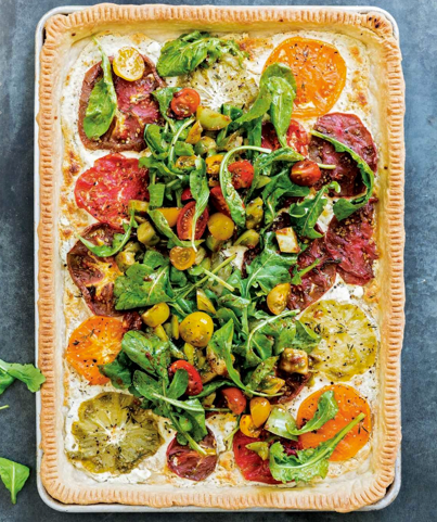 Tomato tart with arugula salad