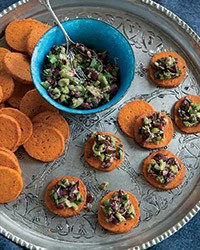 Tomato-thyme shortbreads with olive gremolata