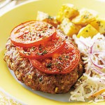 Tomato-topped beef patties