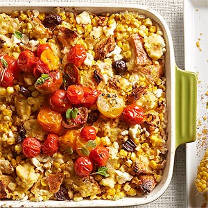 Tomato-topped corn and feta casserole