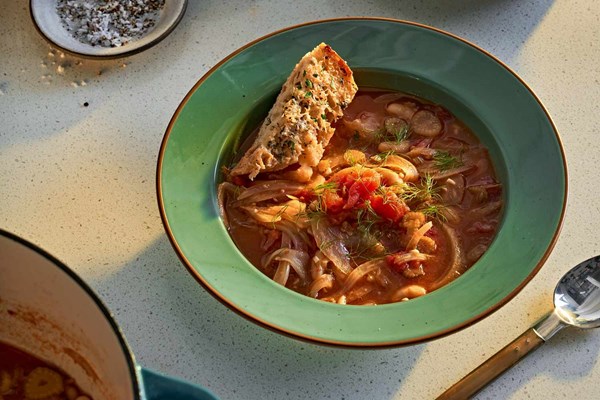 Tomato, white bean, and fennel stew