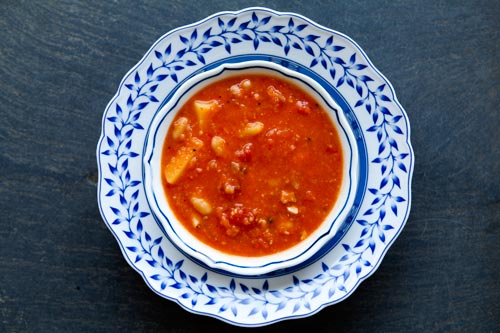 Tomato, white bean, bacon soup