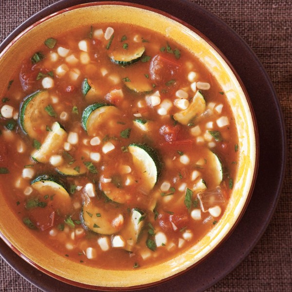 Tomato, zucchini & fresh corn soup