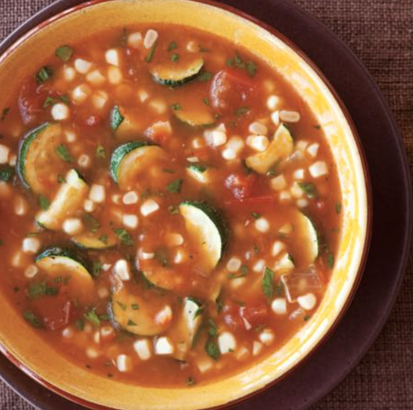 Tomato, zucchini & fresh corn soup