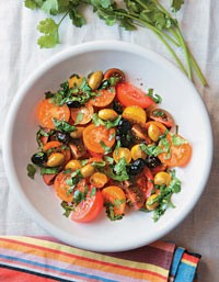 Tomatoes and olives with coriander vinaigrette