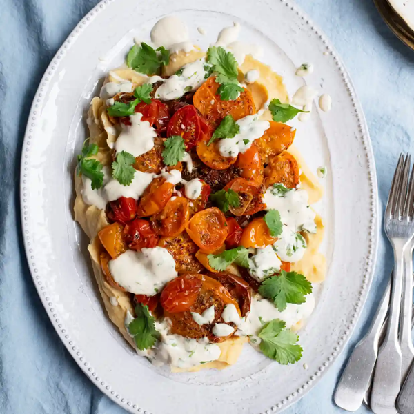 Tomatoes, chickpeas and tahini