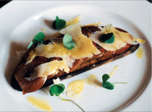 Tomatoes on toast with aged Lancashire cheese