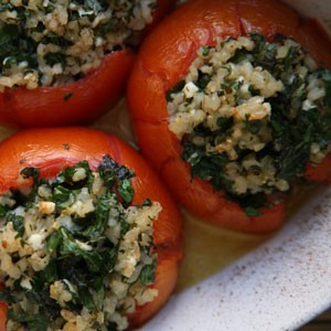Tomatoes stuffed with brown rice and feta