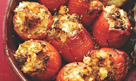 Tomatoes stuffed with feta, oregano and za'atar