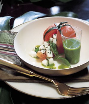 Tomatoes stuffed with fresh mozzarella and basil