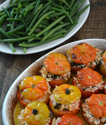 Tomatoes stuffed with rice, tuna, capers and anchovy