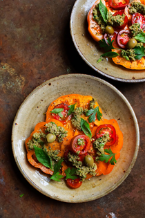 Tomatoes with green tapenade