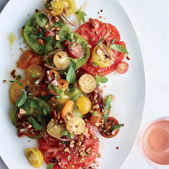 Tomatoes with herbs and almond vinaigrette