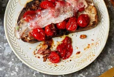 Tomatoes with lardo and feta