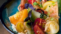 Tomatoes with wasabi mascarpone and pine nuts
