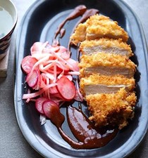 Tonkatsu crumbed pork with radish salad