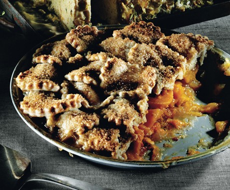 Top-crust peach and cardamom pie