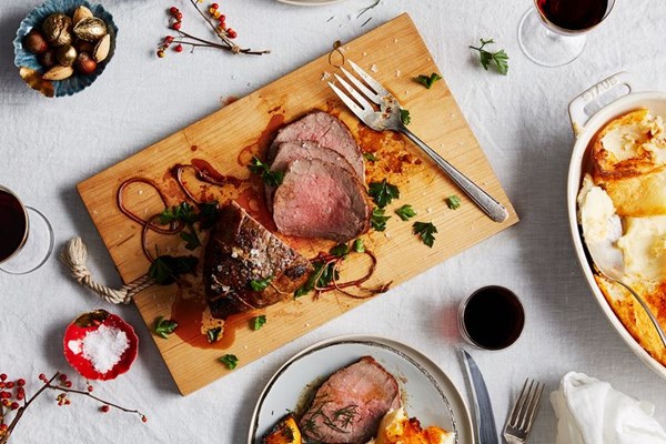 Top sirloin roast with mustard-cream sauce