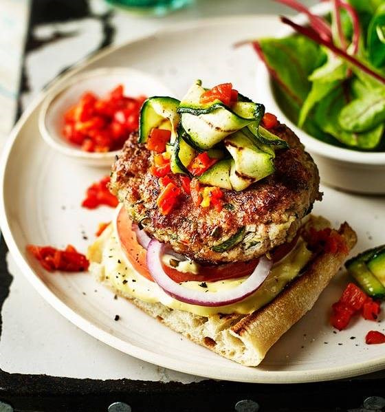 'Topless' pork and courgette burgers