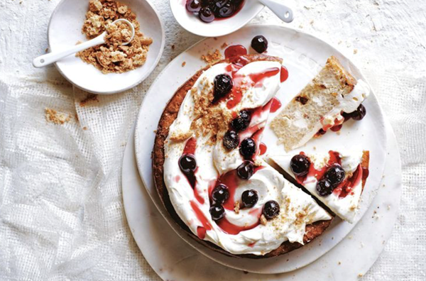 Torta di riso with ricotta and cherries