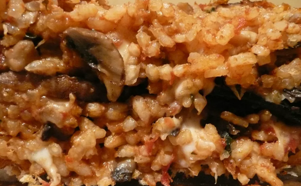 Torta di risotto with char-grilled courgettes and three cheeses