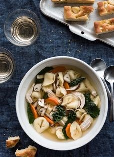 Tortellini chicken soup with seasonal vegetables