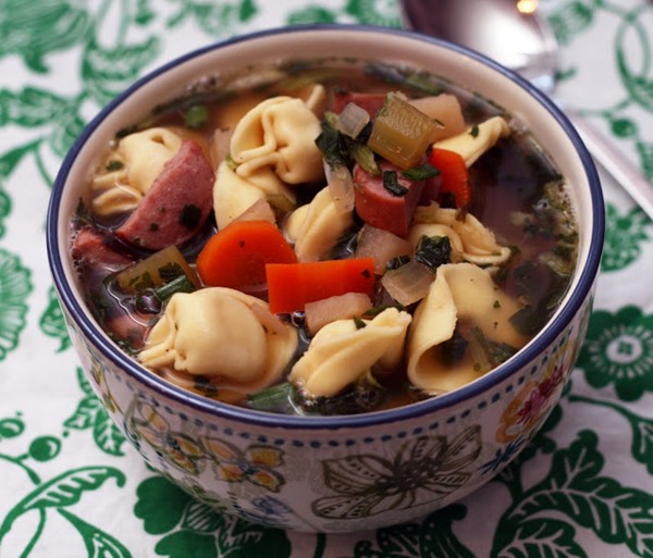 Tortellini soup with sausage and rapini