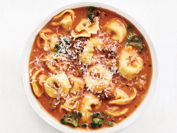 Tortellini soup with sausage and broccolini 