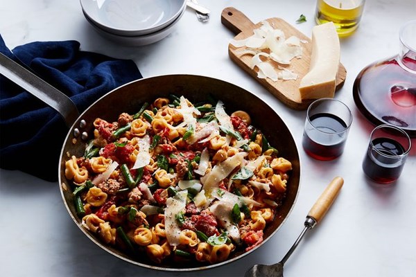 Tortellini with sausage and green beans