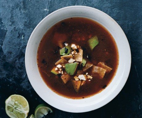 Tortilla soup with chiles and tomatoes