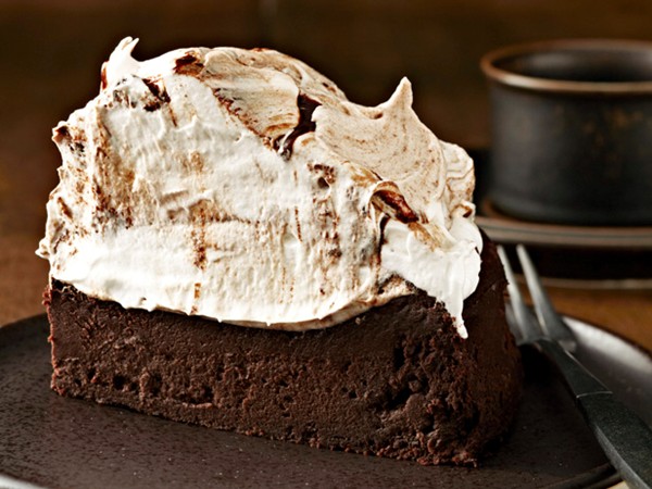 Towering flourless chocolate cake