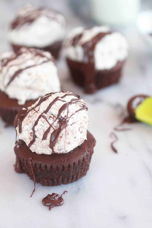 Towering flourless chocolate stout cakes