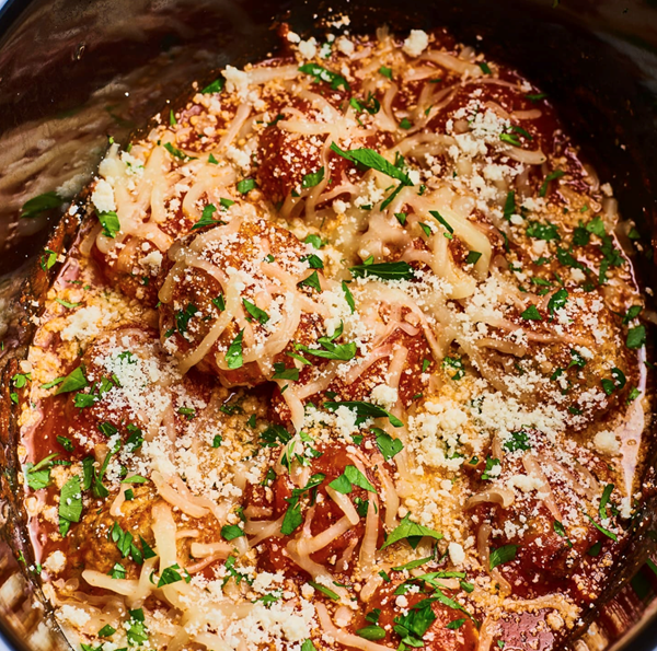 Trader Joe's slow cooker meatball Parm