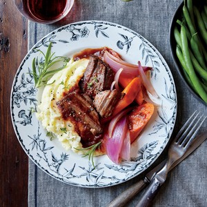 Traditional beef pot roast with carrots