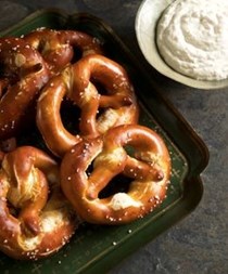 Traditional pretzels with horseradish mustard dip