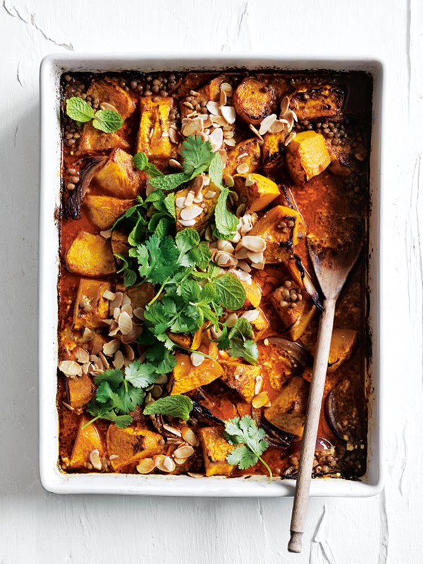 Tray-roasted pumpkin and lentil korma curry