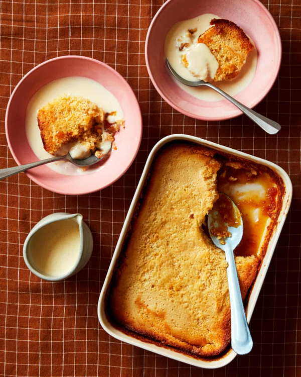 Traybake treacle sponge and custard
