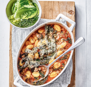 Traybaked gnocchi with sausage & cavolo nero