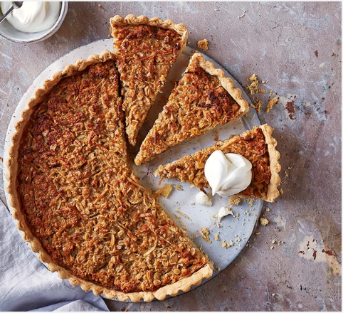 Treacle, porter, oatmeal & apple tart
