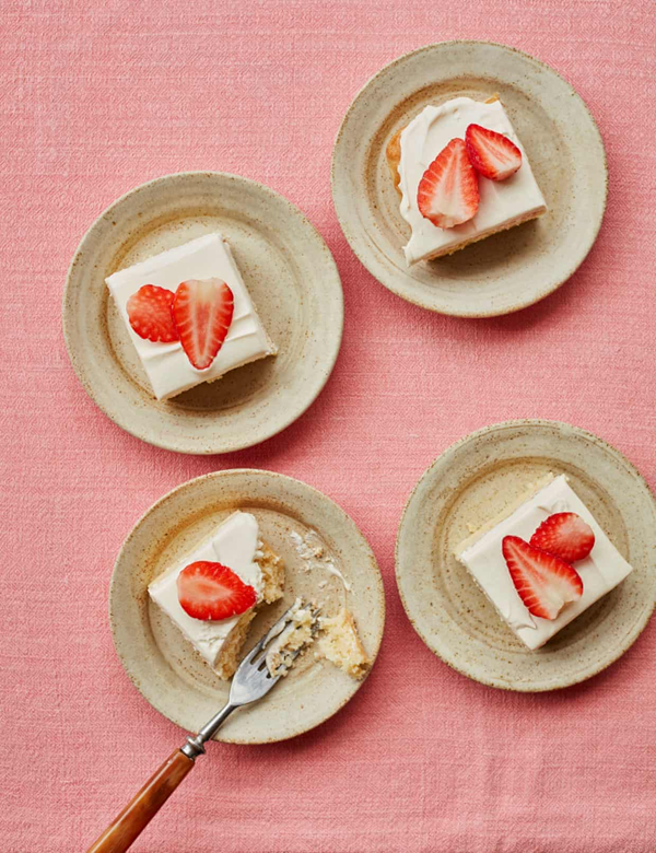 Tres leches cake and strawberries