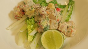 Trevally kokonda with crisp romaine lettuce