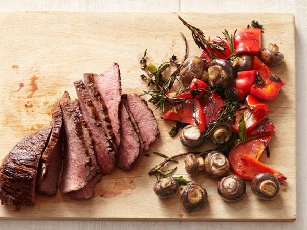 Tri-tip steak with mushrooms and peppers