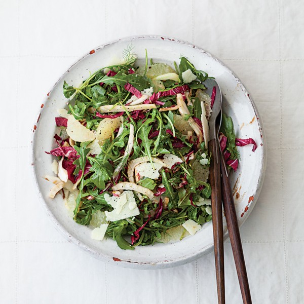 Tricolore salad with grapefruit saba vinaigrette