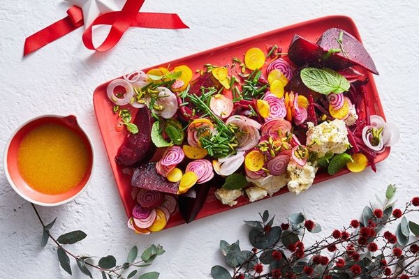 Triple beet salad with ruby grapefruit dressing