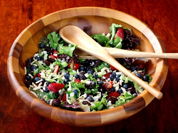 Triple berry salad with sugared almonds