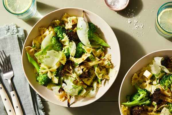 Triple-broccoli pasta salad [chive oil]